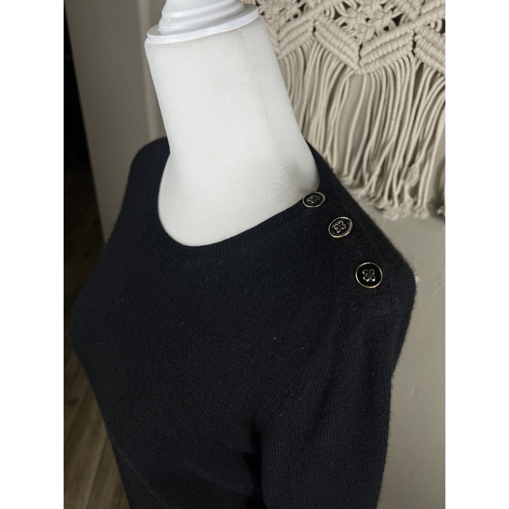 C by Bloomingdales Womens Cashmere Shoulder Buttons Pullover Sweater Black M EUC